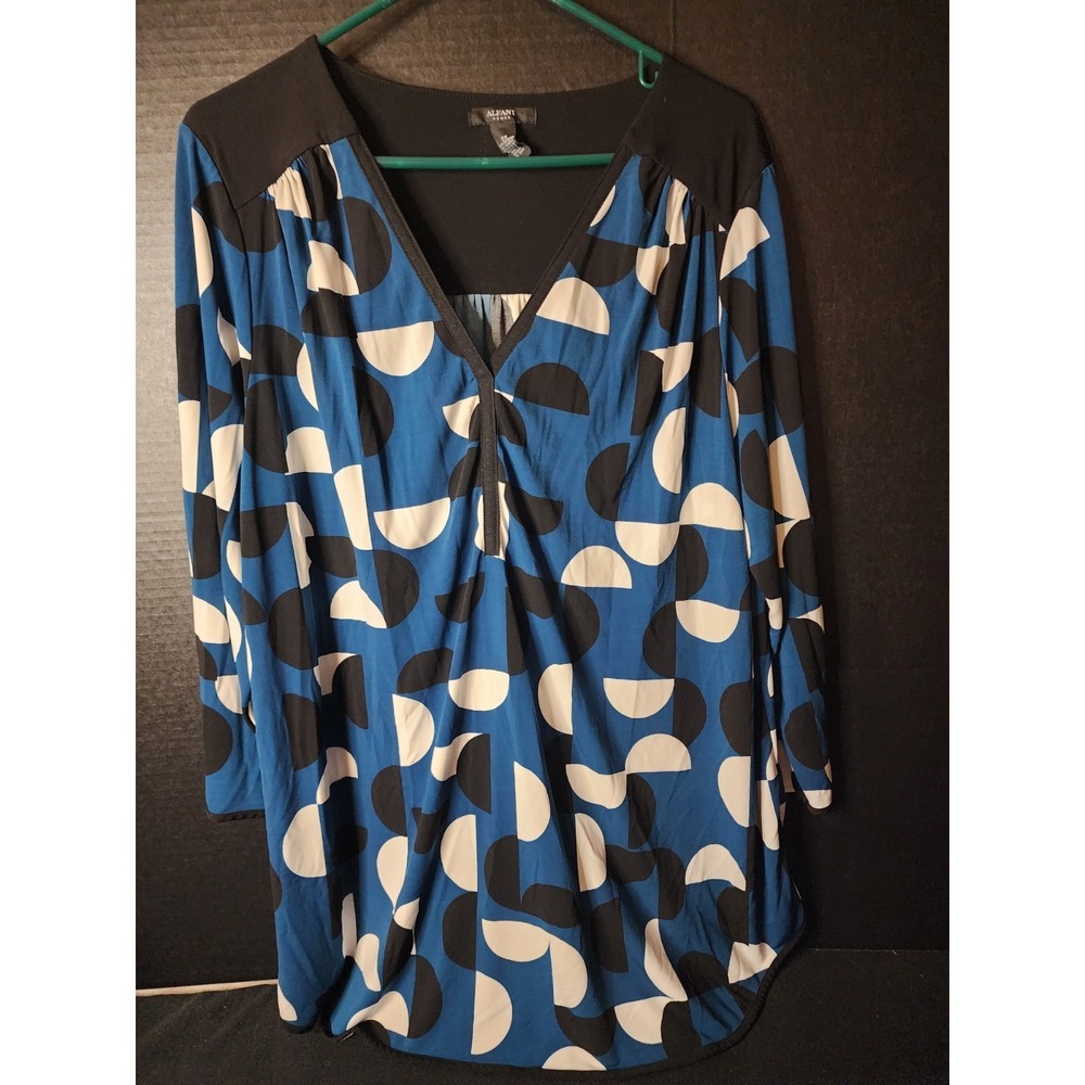 ALFANI Blouse XXL Black Turquoise & White Women's